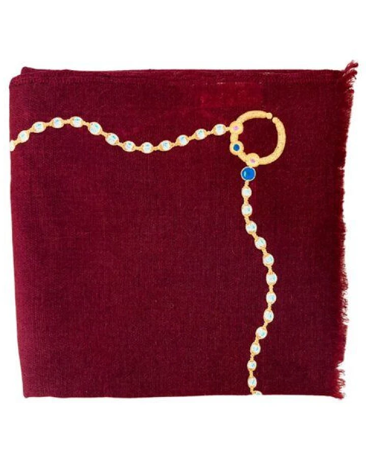 HeritageModa Burdgundy Handbestickte Kaschmir-Pashmina