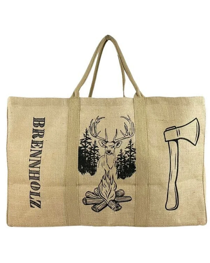 Domelo XL Brennholzkorb Jute Korb, Faltbarer Holzkorb Jutetasche als Aufbewahrungskorb für Einkauf, Holz, Zeitung oder Brennholz