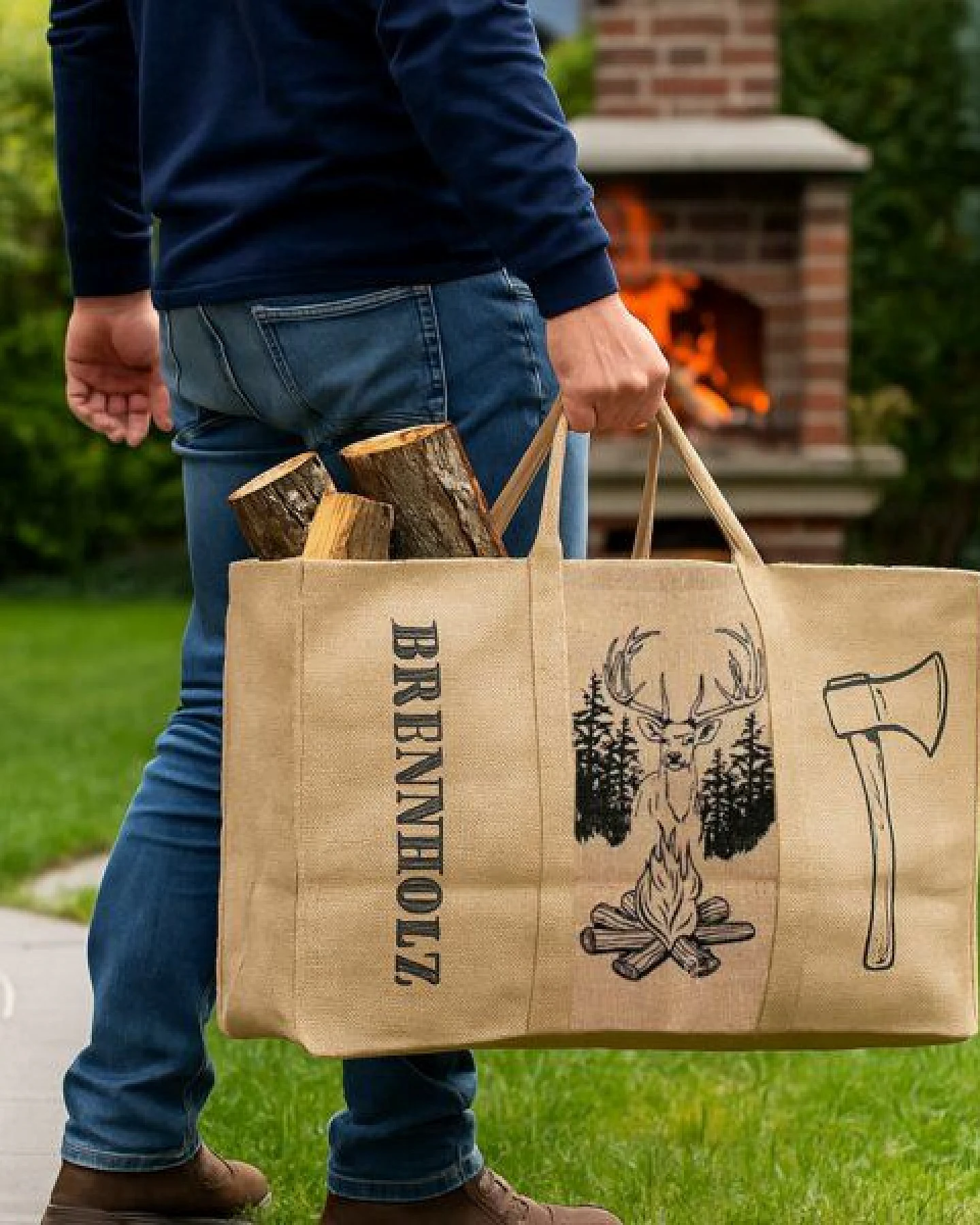 Domelo XL Brennholzkorb Jute Korb, Faltbarer Holzkorb Jutetasche als Aufbewahrungskorb für Einkauf, Holz, Zeitung oder Brennholz – Ansicht 2