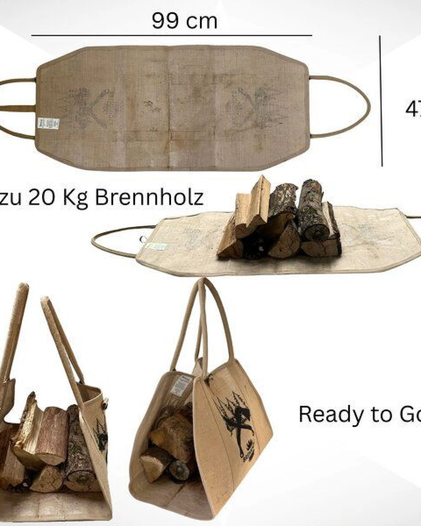 Domelo XL Brennholzkorb Jute Korb, Faltbarer Holzkorb Jutetasche als Aufbewahrungskorb für Einkauf, Holz, Zeitung oder Brennholz – Ansicht 2