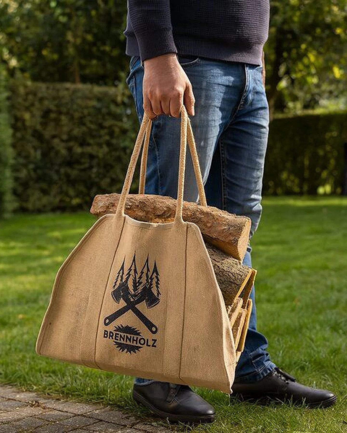 Domelo XL Brennholzkorb Jute Korb, Faltbarer Holzkorb Jutetasche als Aufbewahrungskorb für Einkauf, Holz, Zeitung oder Brennholz – Ansicht 3