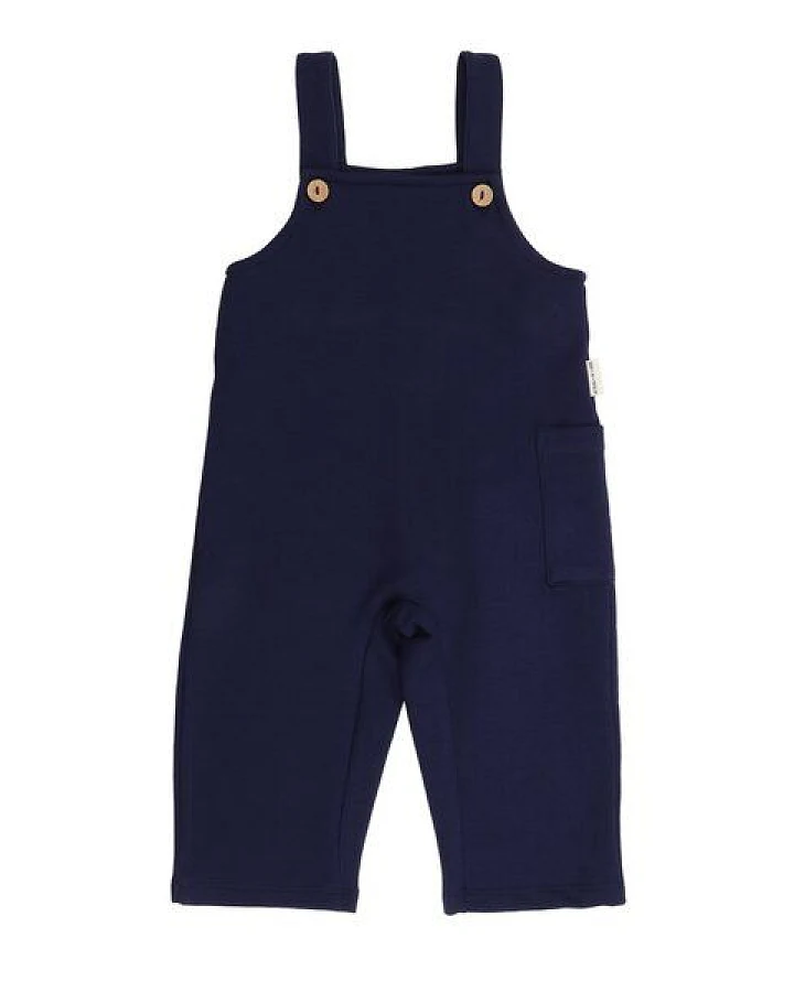Kinder Latzhose GOTS zertifiziert, dunkelblau „Abyssal Depths“, Bio-Baumwolle, bequem – Walkiddy
