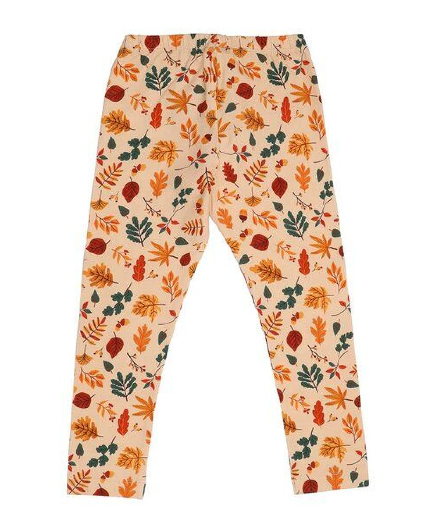 Kinder Leggings Bio-Baumwolle GOTS Autumn Leaves von Walkiddy, bequeme Hose mit herbstlichem Blätterprint, elastischem Bund, hautfreundlich, nachhaltig produziert für Alltag und Kita – Ansicht 3