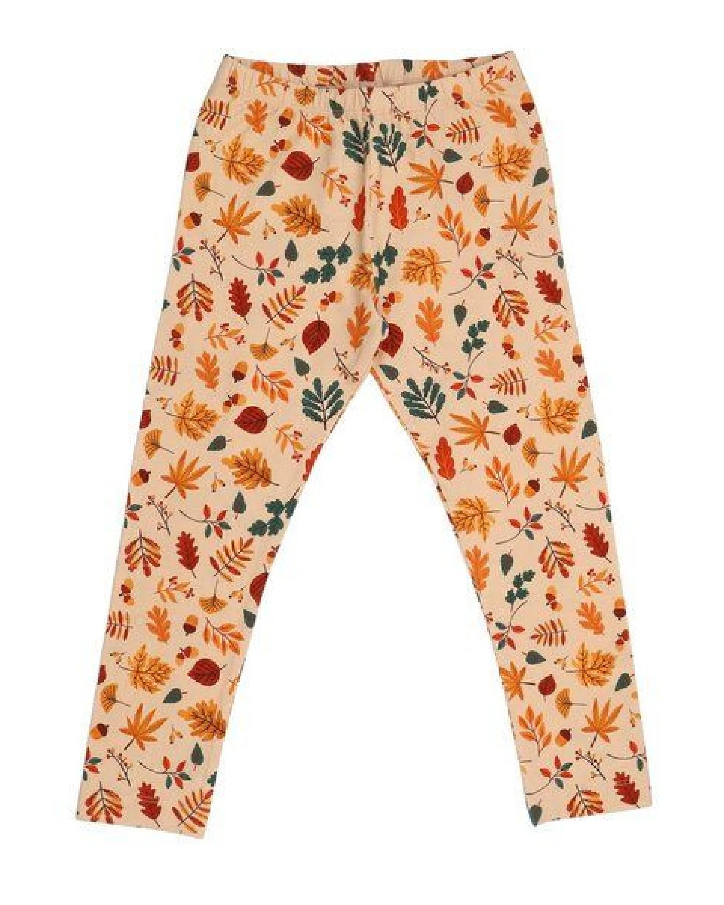 Kinder Leggings Bio-Baumwolle GOTS Autumn Leaves von Walkiddy, bequeme Hose mit herbstlichem Blätterprint, elastischem Bund, hautfreundlich, nachhaltig produziert für Alltag und Kita – Ansicht 2