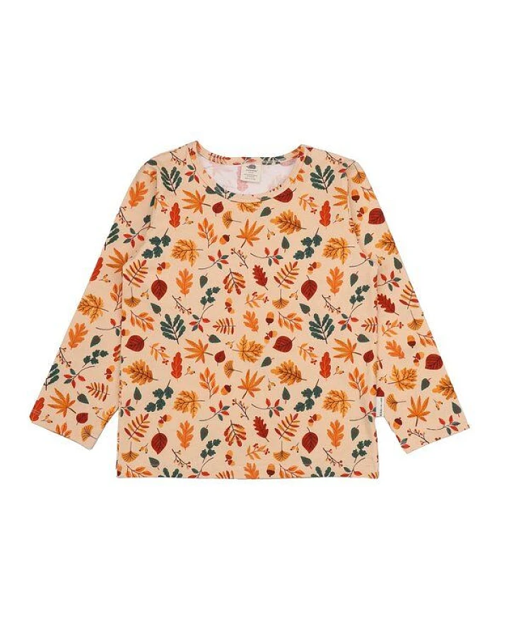 Kinder Langarmshirt GOTS-zertifiziert aus Bio-Baumwolle mit Herbstblätter-Muster – Walkiddy