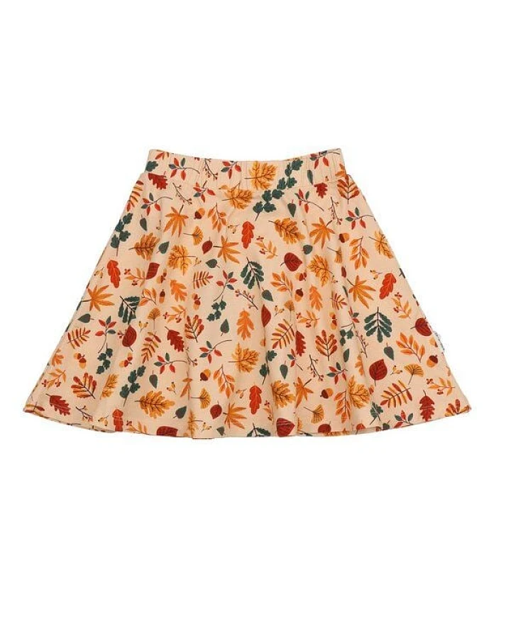Kinder Rock GOTS-zertifiziert aus Bio-Baumwolle, Autumn Leaves-Print, A-Linie mit elastischem Bund – Walkiddy, weich & alltagstauglich