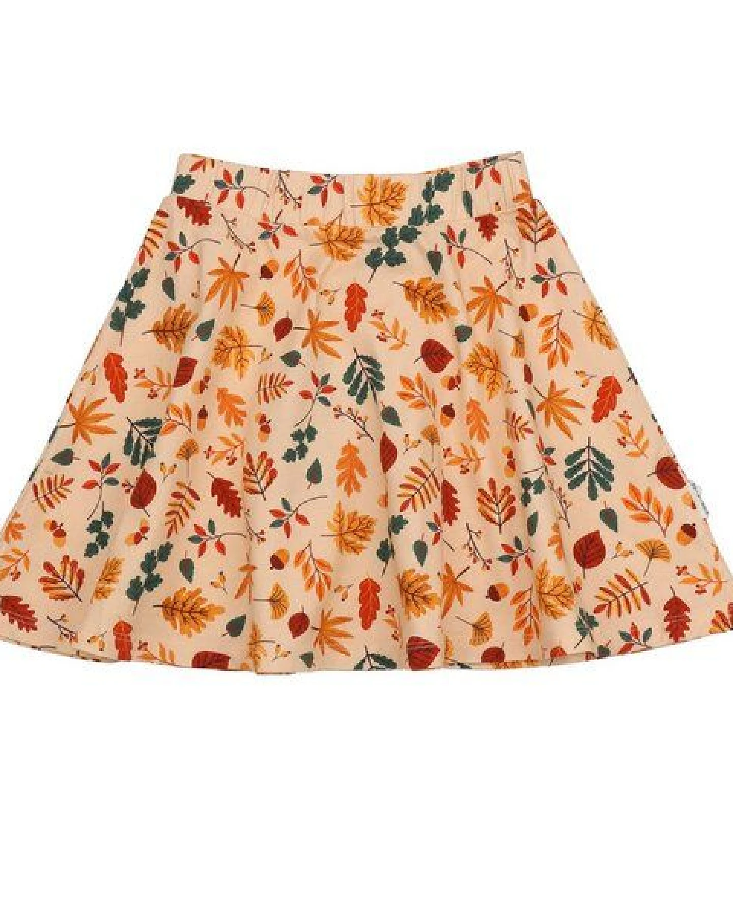 Kinder Rock GOTS-zertifiziert aus Bio-Baumwolle, Autumn Leaves-Print, A-Linie mit elastischem Bund – Walkiddy, weich & alltagstauglich – Ansicht 2