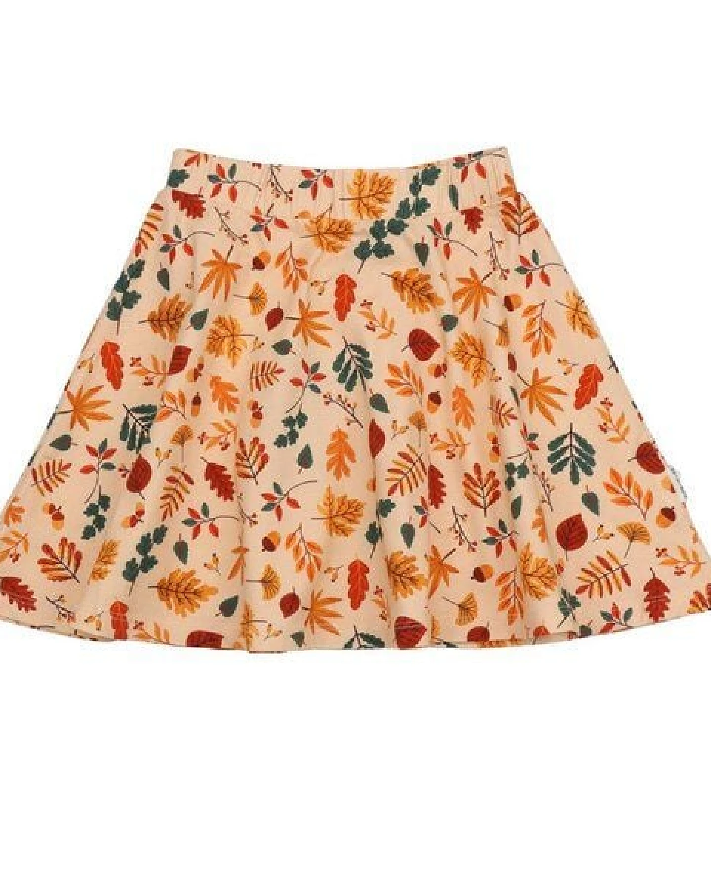 Kinder Rock GOTS-zertifiziert aus Bio-Baumwolle, Autumn Leaves-Print, A-Linie mit elastischem Bund – Walkiddy, weich & alltagstauglich – Ansicht 2