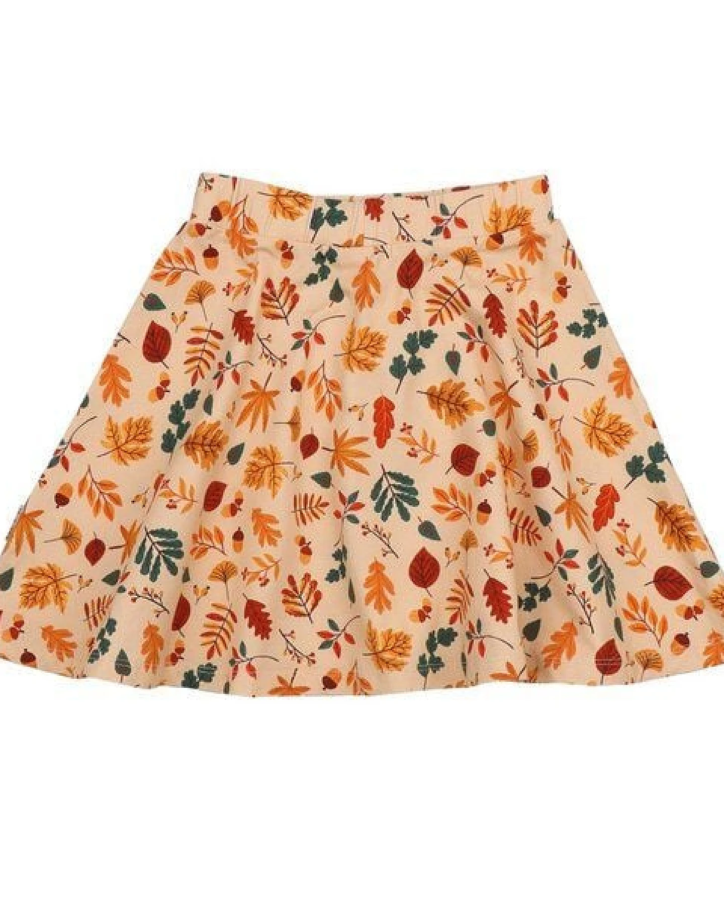 Kinder Rock GOTS-zertifiziert aus Bio-Baumwolle, Autumn Leaves-Print, A-Linie mit elastischem Bund – Walkiddy, weich & alltagstauglich – Ansicht 3