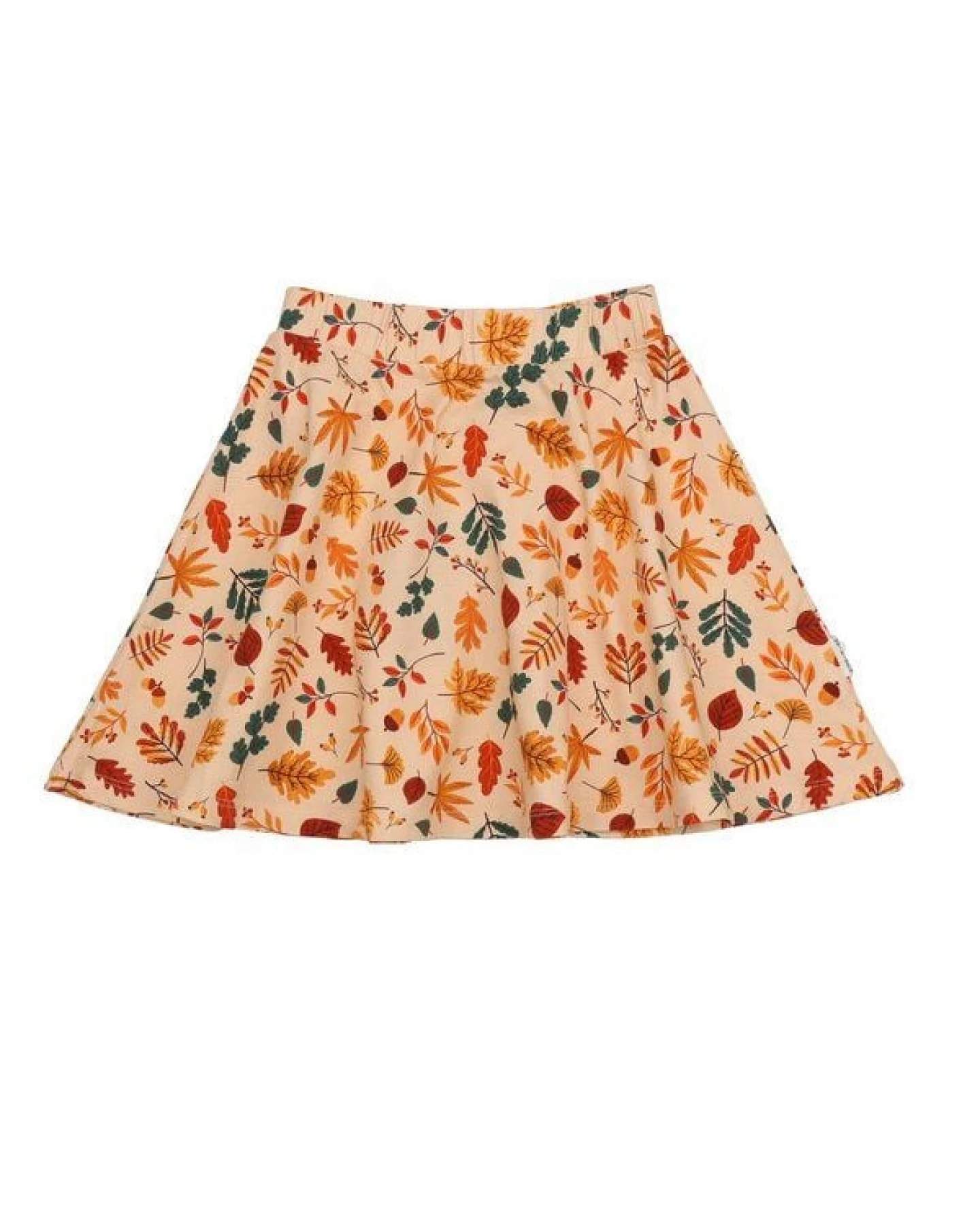 Kinder Rock GOTS-zertifiziert aus Bio-Baumwolle, Autumn Leaves-Print, A-Linie mit elastischem Bund – Walkiddy, weich & alltagstauglich – Ansicht 2