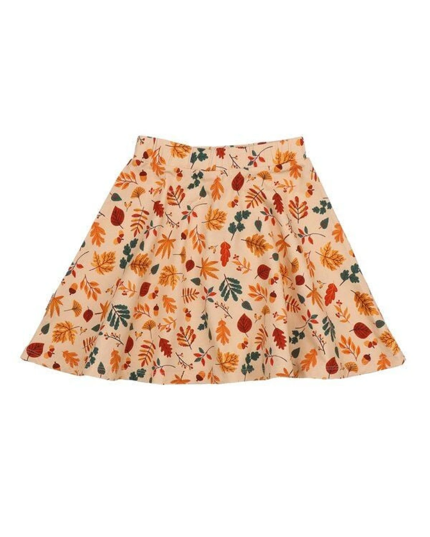 Kinder Rock GOTS-zertifiziert aus Bio-Baumwolle, Autumn Leaves-Print, A-Linie mit elastischem Bund – Walkiddy, weich & alltagstauglich – Ansicht 3
