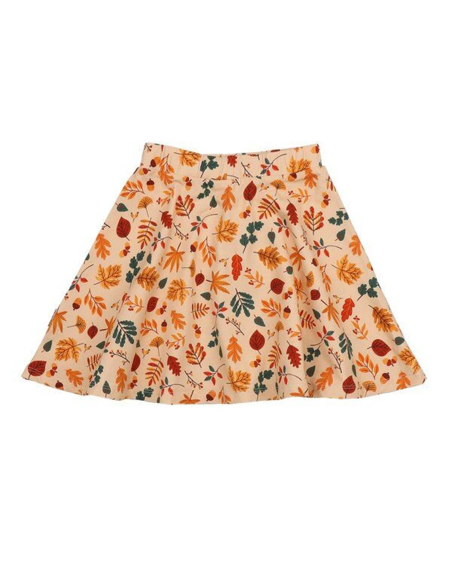 Kinder Rock GOTS-zertifiziert aus Bio-Baumwolle, Autumn Leaves-Print, A-Linie mit elastischem Bund – Walkiddy, weich & alltagstauglich – Ansicht 3