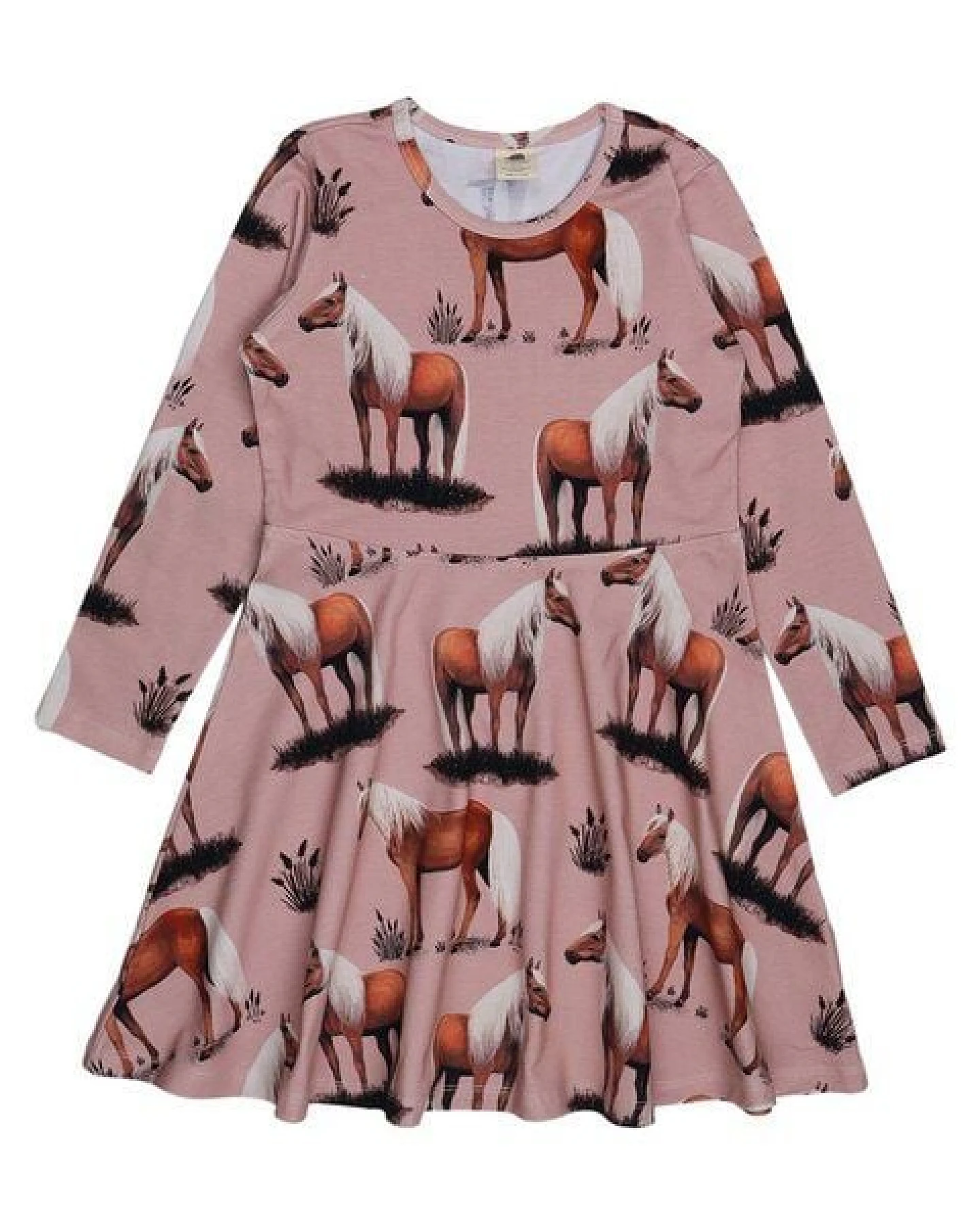 Langarmkleid Rosa Pferde-Allover Bio-Baumwolle GOTS – Walkiddy – Ansicht 2