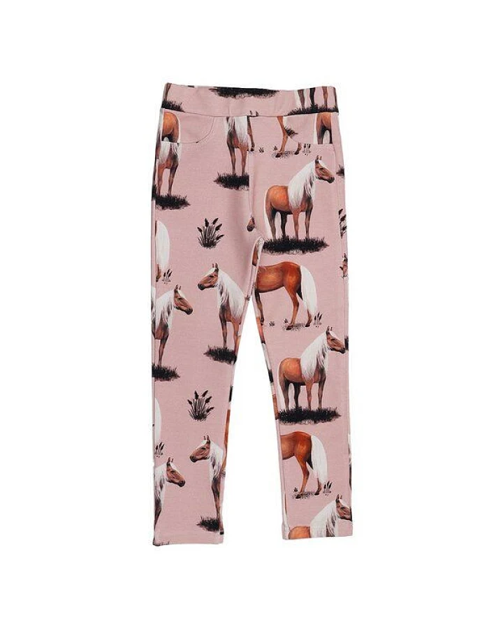 Leggings Kinder Bio-Baumwolle Beauty Horses rosa GOTS zertifiziert anschmiegsame Jersey Leggings von Walkiddy hautfreundlich vegan nachhaltige Mädchen Leggings für Alltag Kita Freizeit