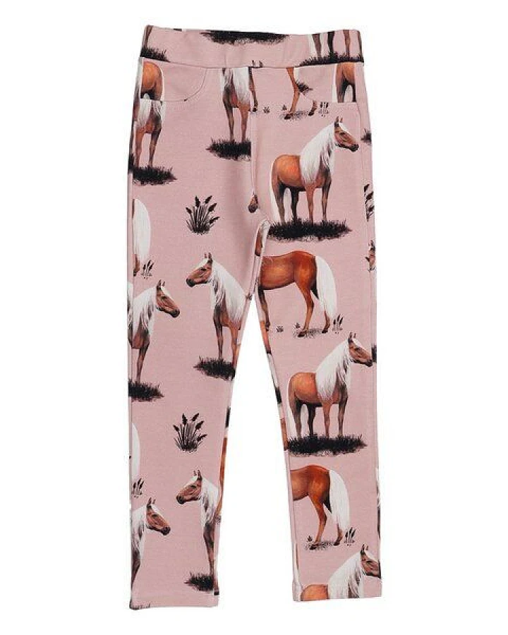 Leggings Kinder Bio-Baumwolle Beauty Horses rosa GOTS zertifiziert anschmiegsame Jersey Leggings von Walkiddy hautfreundlich vegan nachhaltige Mädchen Leggings für Alltag Kita Freizeit