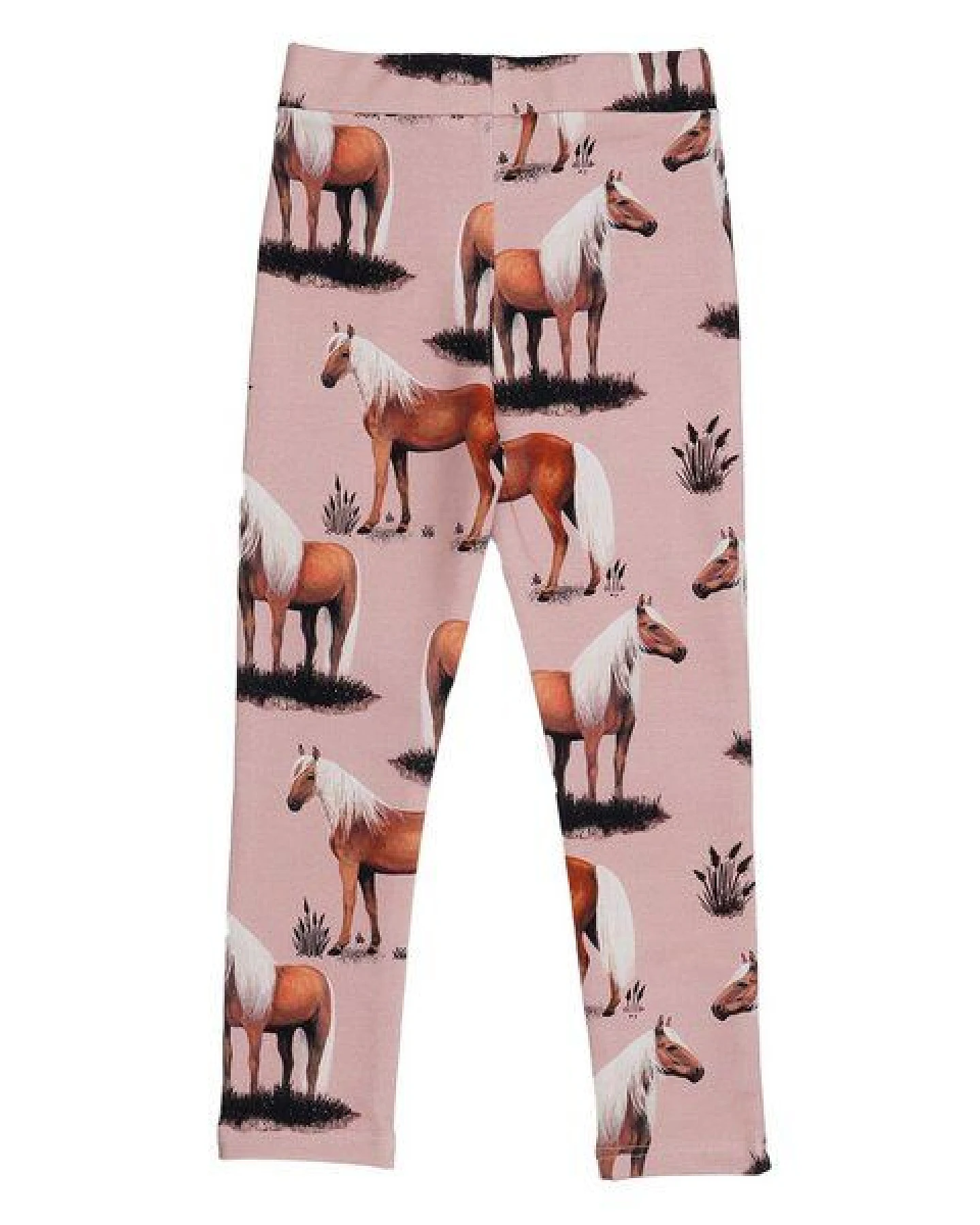 Kinder Sweat-Leggings GOTS-zertifiziert aus Bio-Baumwolle, rosé mit Pferde-Print, elastischer Bund – Walkiddy, weich & bequem für jeden Tag – Ansicht 3