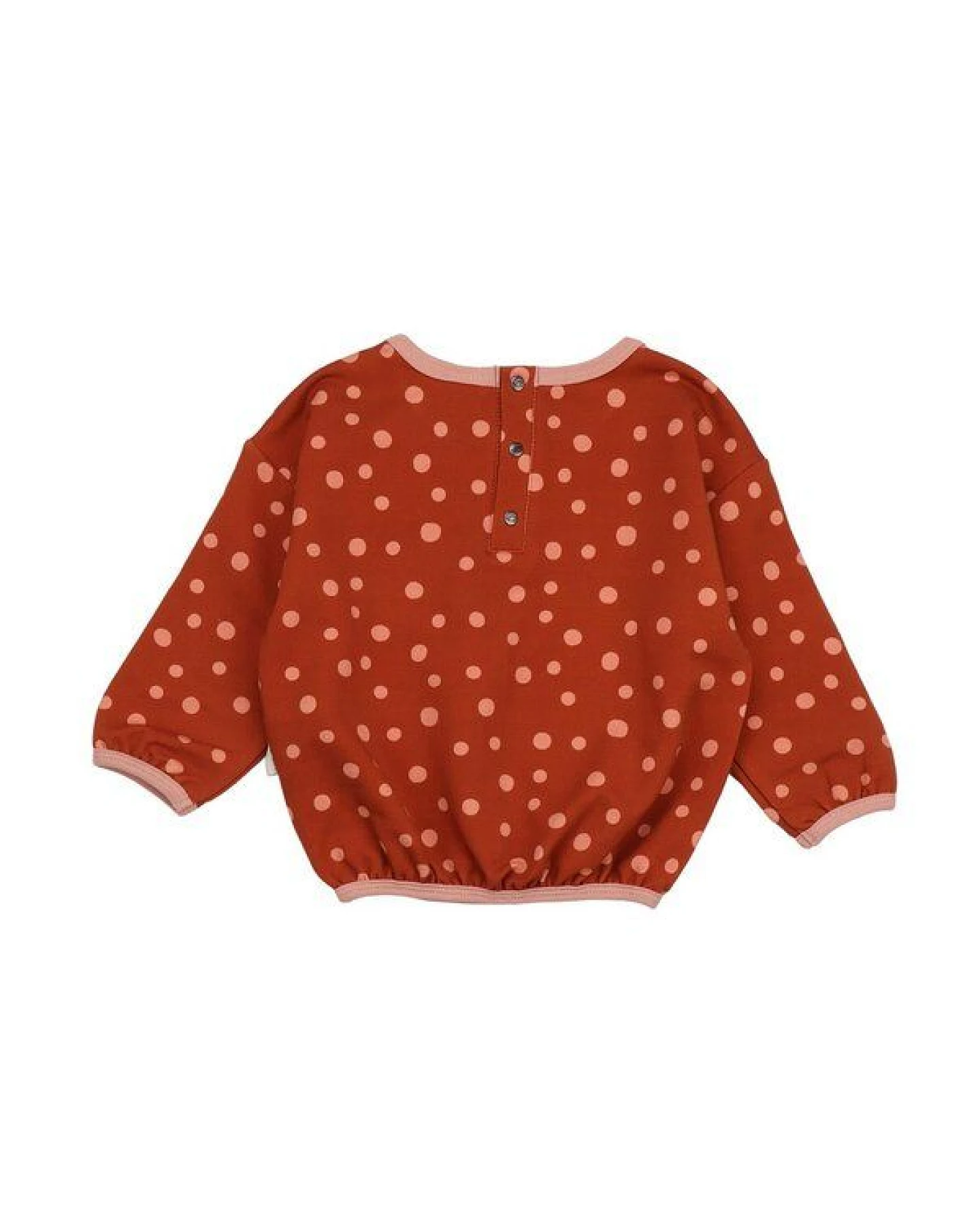 Kinder Sweatshirt GOTS zertifiziert, Bio-Baumwolle, braun, Punkte-Muster, weich, bequemer Schnitt – Walkiddy – Ansicht 3