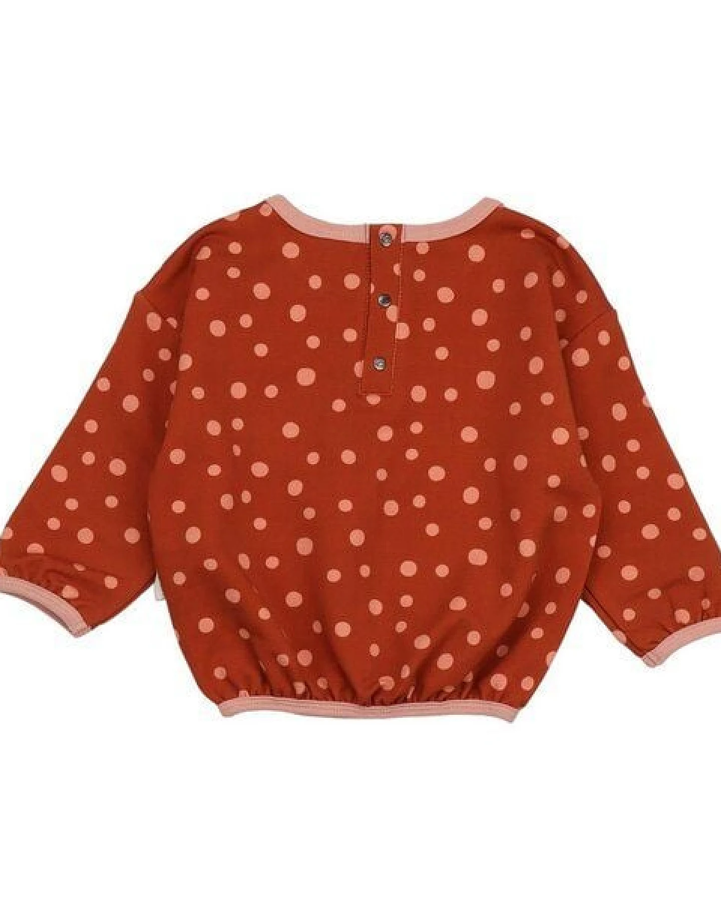 Kinder Sweatshirt GOTS zertifiziert, Bio-Baumwolle, braun, Punkte-Muster, weich, bequemer Schnitt – Walkiddy – Ansicht 3