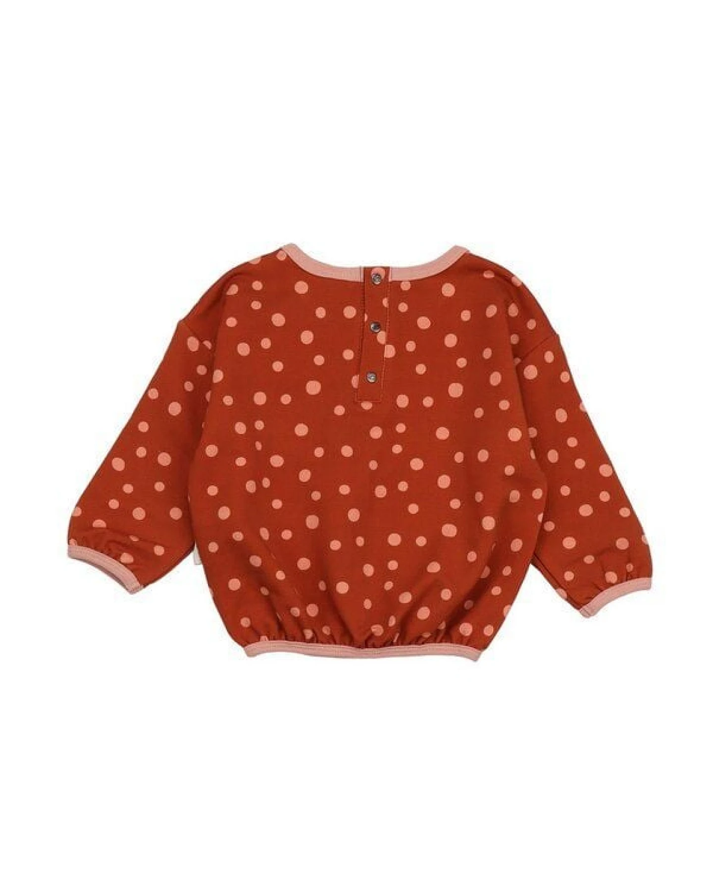 Kinder Sweatshirt GOTS zertifiziert, Bio-Baumwolle, braun, Punkte-Muster, weich, bequemer Schnitt – Walkiddy – Ansicht 3
