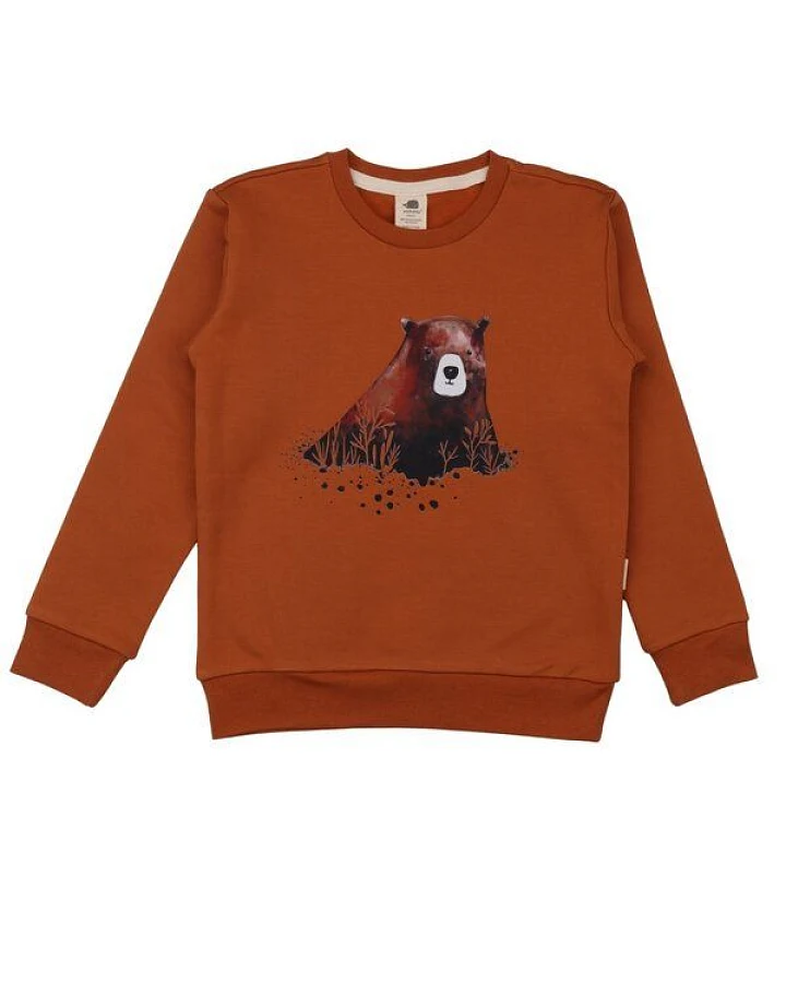 Kinder Sweatshirt GOTS-zertifiziert aus Bio-Baumwolle, braun mit Tiermotiv, langarm – Walkiddy, weich & hautfreundlich für Alltag und Kindergarten