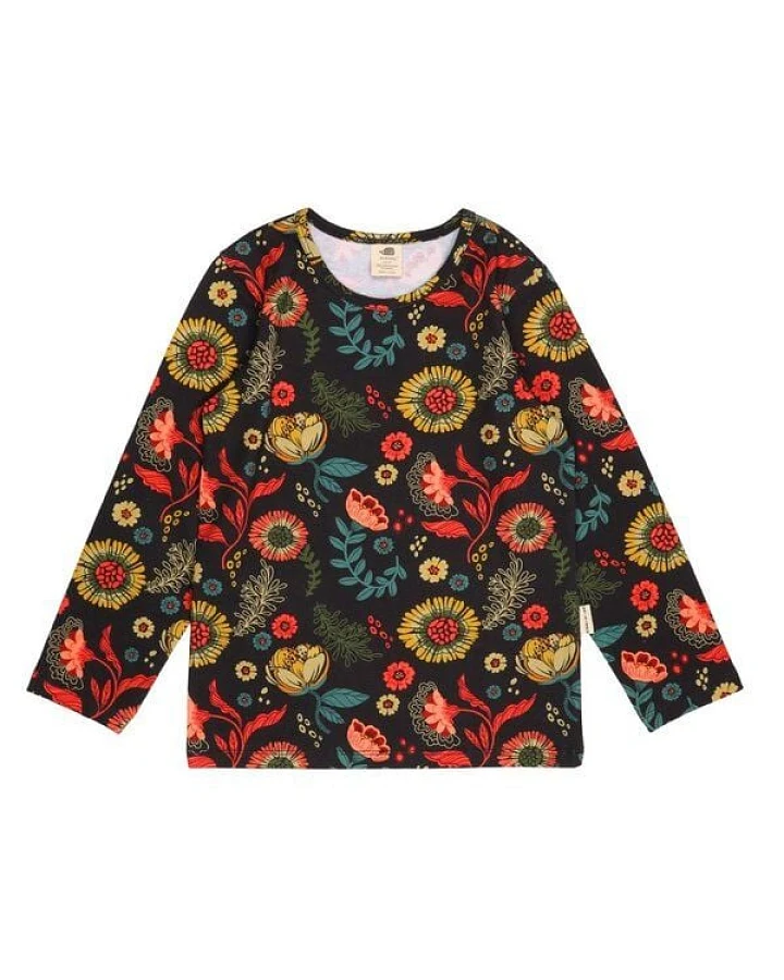 Kinder Langarmshirt Bio-Baumwolle Cheerful Flowers von Walkiddy, GOTS-zertifiziertes, veganes Jerseyshirt mit Blumenprint, weich, atmungsaktiv und hautfreundlich für Alltag, Kindergarten und Schule