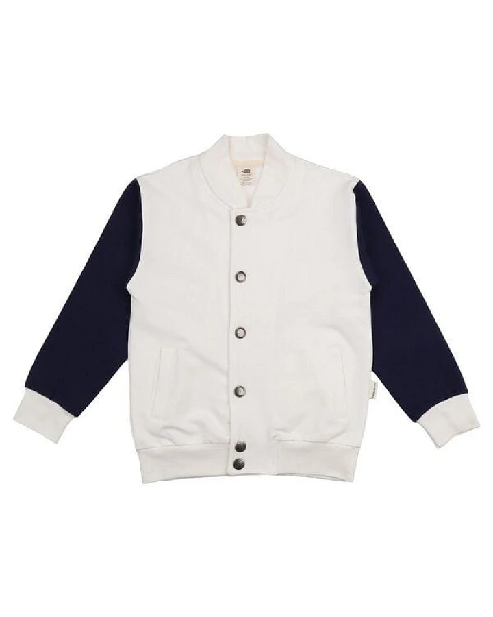Kinder Bomberjacke Bio-Baumwolle, Offwhite/Navy, Druckknöpfe, Walkiddy