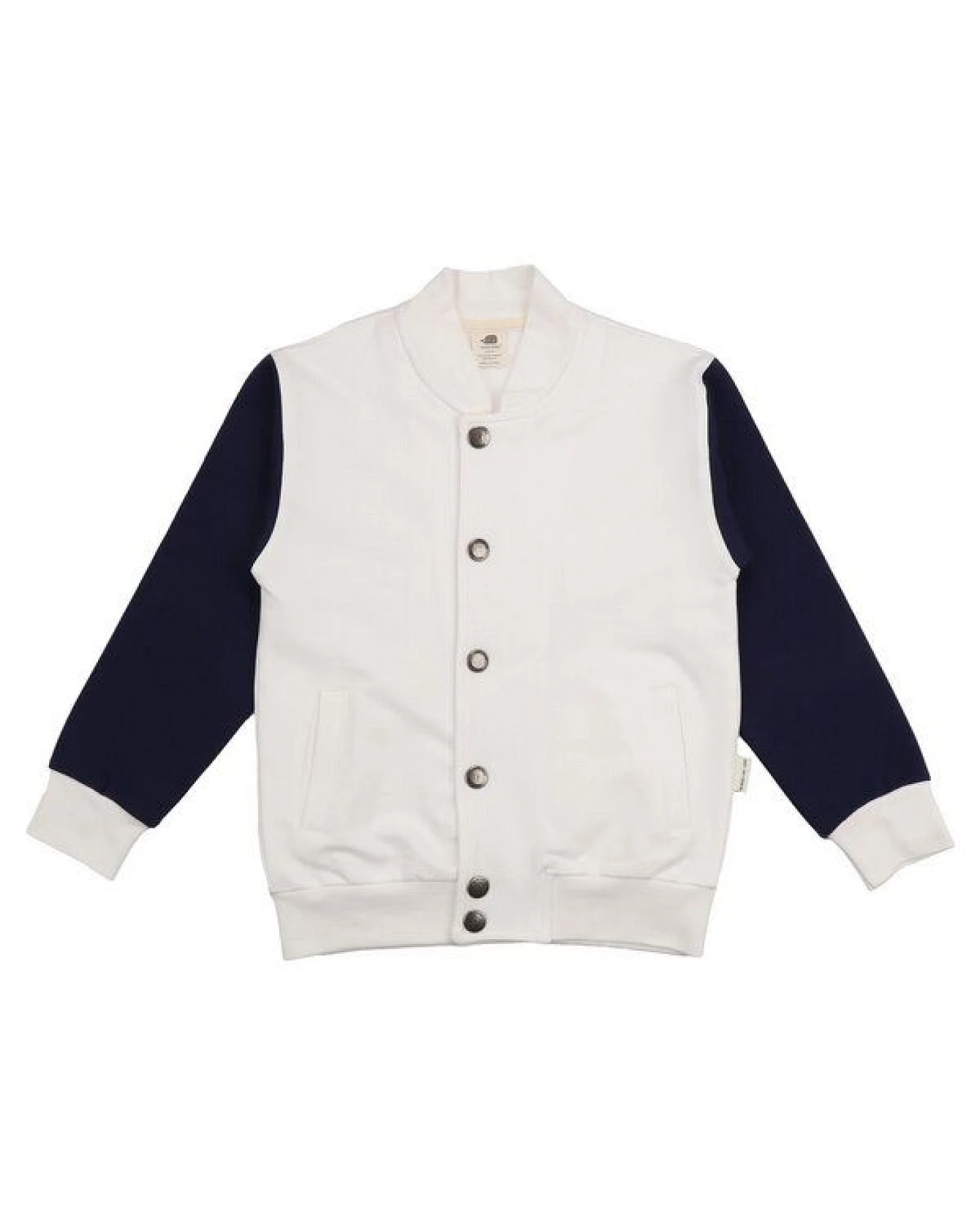 Kinder Bomberjacke Bio-Baumwolle, Offwhite/Navy, Druckknöpfe, Walkiddy – Ansicht 2