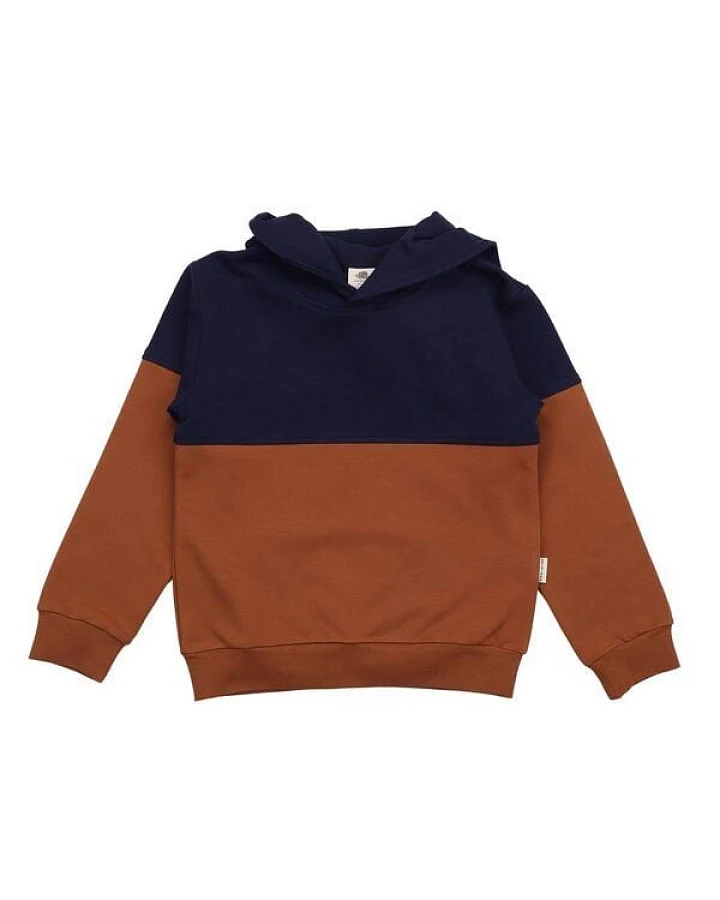 Kinder Kapuzenpullover GOTS-zertifiziert aus Bio-Baumwolle zweifarbig navy-braun – Walkiddy