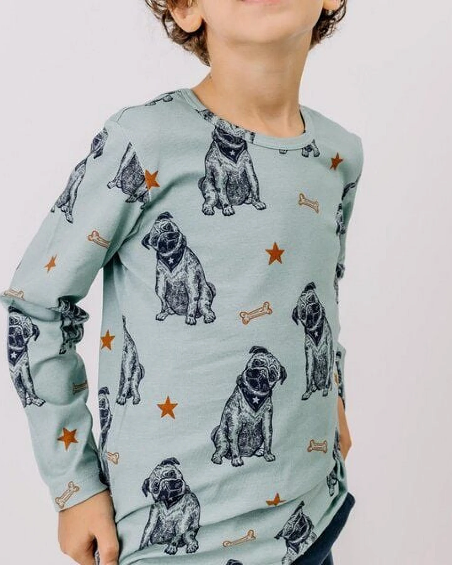Langarmshirt Hellblau Hunde-Allover Bio-Baumwolle GOTS – Walkiddy – Ansicht 2