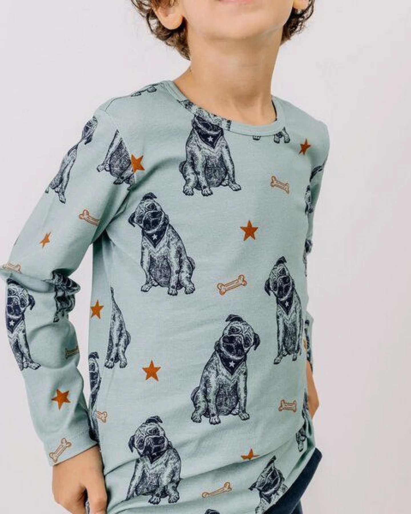 Langarmshirt Hellblau Hunde-Allover Bio-Baumwolle GOTS – Walkiddy – Ansicht 2