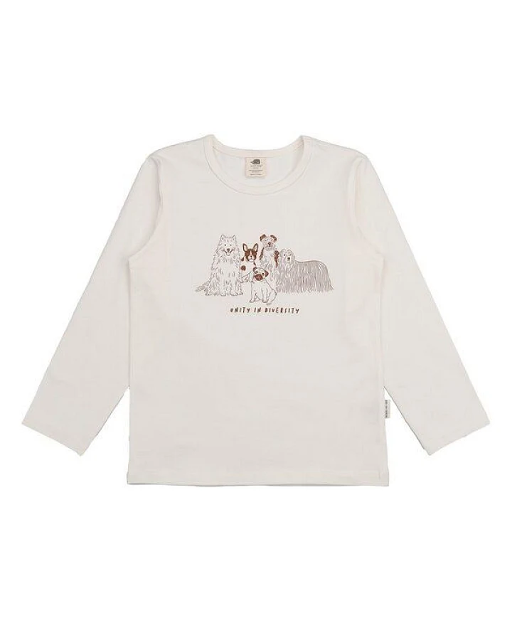 Kinder Langarmshirt GOTS-zertifiziert aus Bio-Baumwolle creme mit Hunde-Motiv – Walkiddy