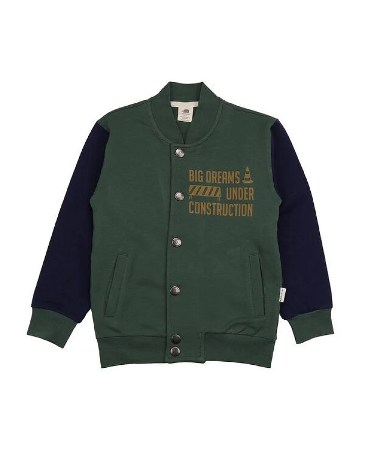 Kinder Bomberjacke GOTS-zertifiziert aus Bio-Baumwolle grün-blau „Crazy Machines“ – Walkiddy