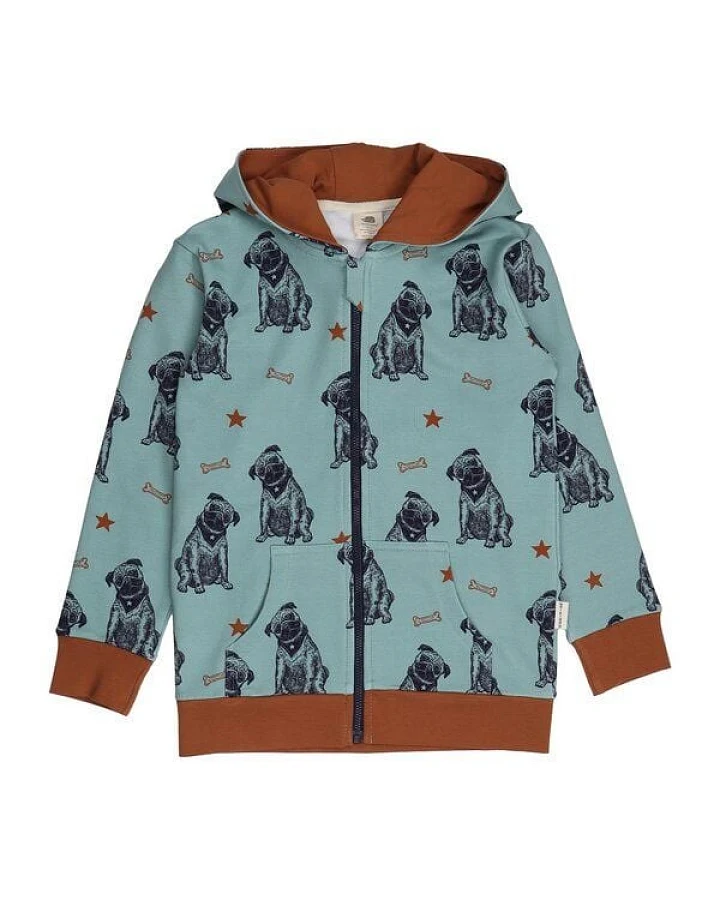 Kinder Sweatjacke – Kapuze & Reißverschluss, Blaugrün mit Hundemotiv, weich & bequem, alltagstauglich