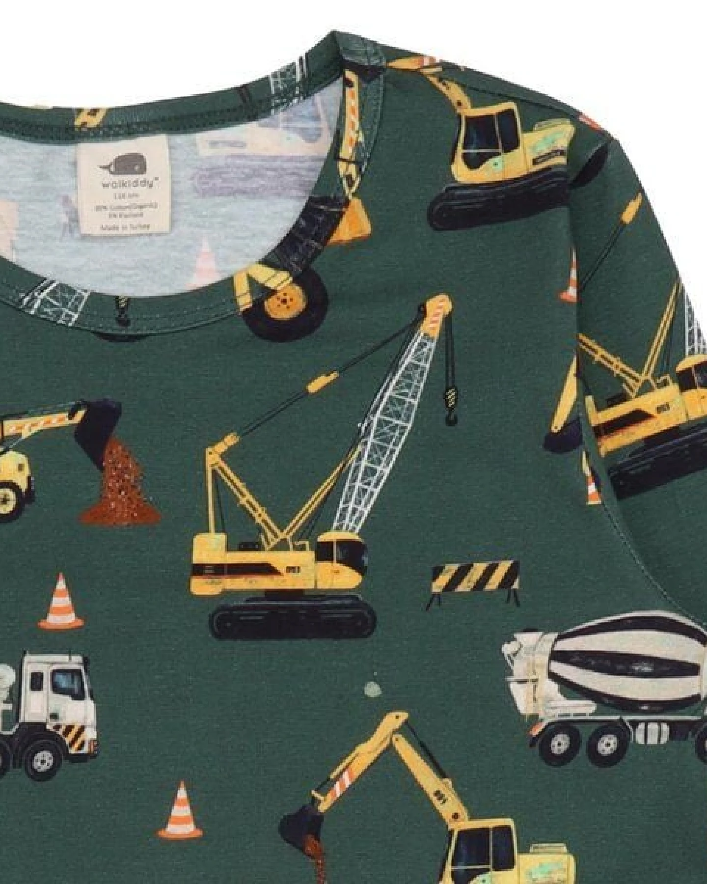 Langarmshirt Grün Baumaschinen-Allover Bio-Baumwolle GOTS – Walkiddy – Ansicht 4