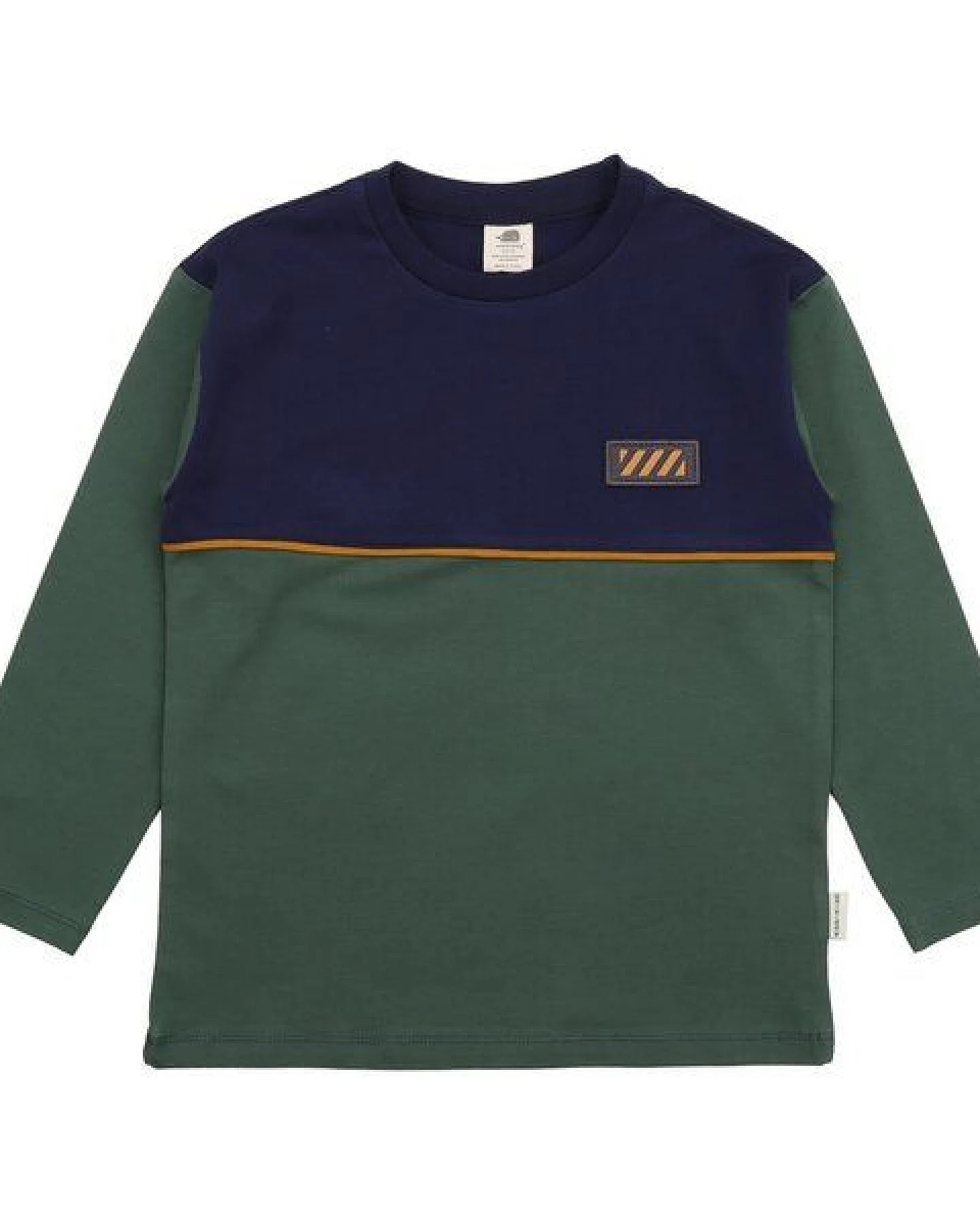 Kinder Langarmshirt GOTS-zertifiziert aus Bio-Baumwolle, Farbblock-Design dunkelblau/grün mit kleinem Motiv – Walkiddy, weich & alltagstauglich – Ansicht 2