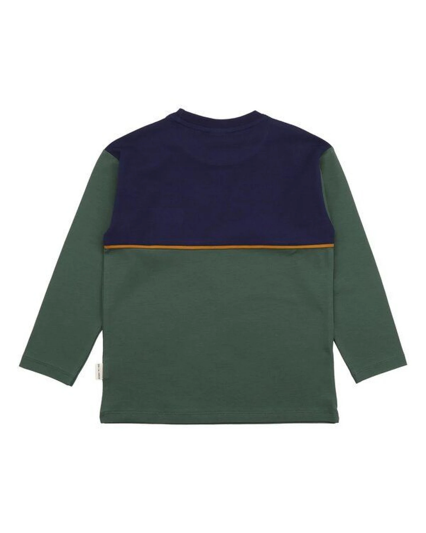 Kinder Langarmshirt GOTS-zertifiziert aus Bio-Baumwolle, Farbblock-Design dunkelblau/grün mit kleinem Motiv – Walkiddy, weich & alltagstauglich – Ansicht 3