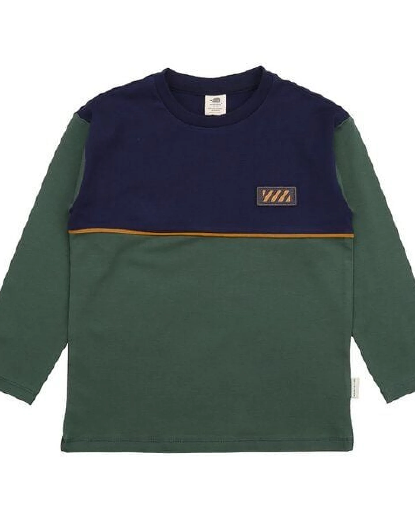 Kinder Langarmshirt GOTS-zertifiziert aus Bio-Baumwolle, Farbblock-Design dunkelblau/grün mit kleinem Motiv – Walkiddy, weich & alltagstauglich – Ansicht 2