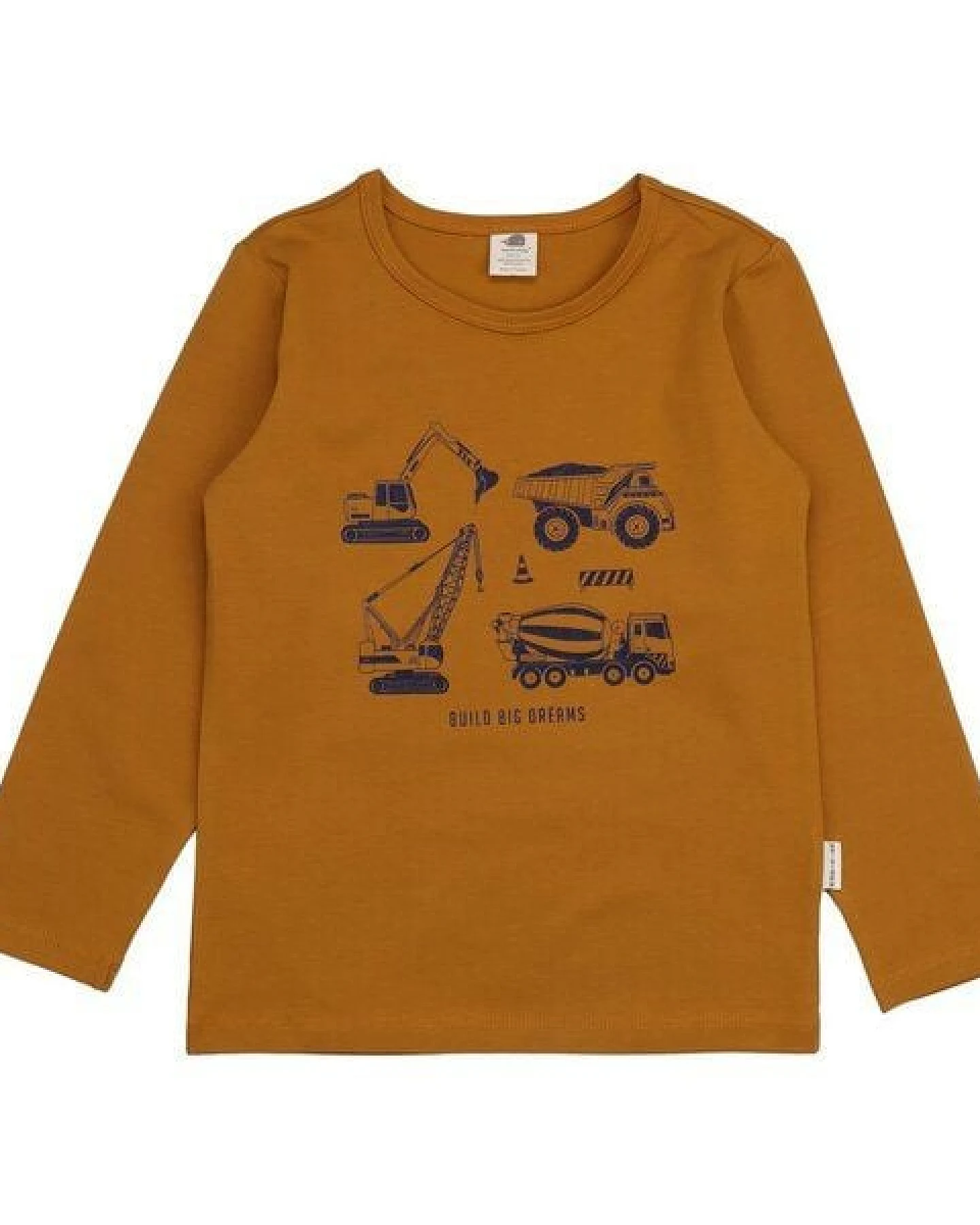 Kinder Langarmshirt GOTS-zertifiziert aus Bio-Baumwolle karamellbraun mit Fahrzeuge-Motiv „Crazy Machines“ – Walkiddy – Ansicht 2