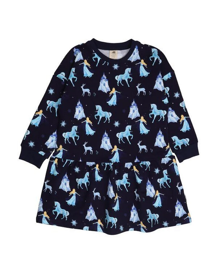 Kinder Sweatkleid Bio-Baumwolle „Fantastic Wonderland“ bunt, weiches Langarm Kleid von Walkiddy für Kleinkinder, gemütliches Jerseykleid, hautfreundlich & nachhaltig gefertigt