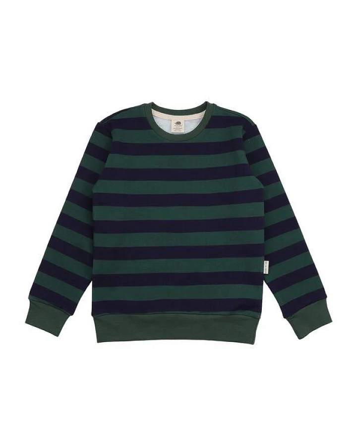 Kinder Sweatshirt GOTS-zertifiziert aus Bio-Baumwolle, dunkelgrün gestreift, langarm – Walkiddy, weich & alltagstauglich