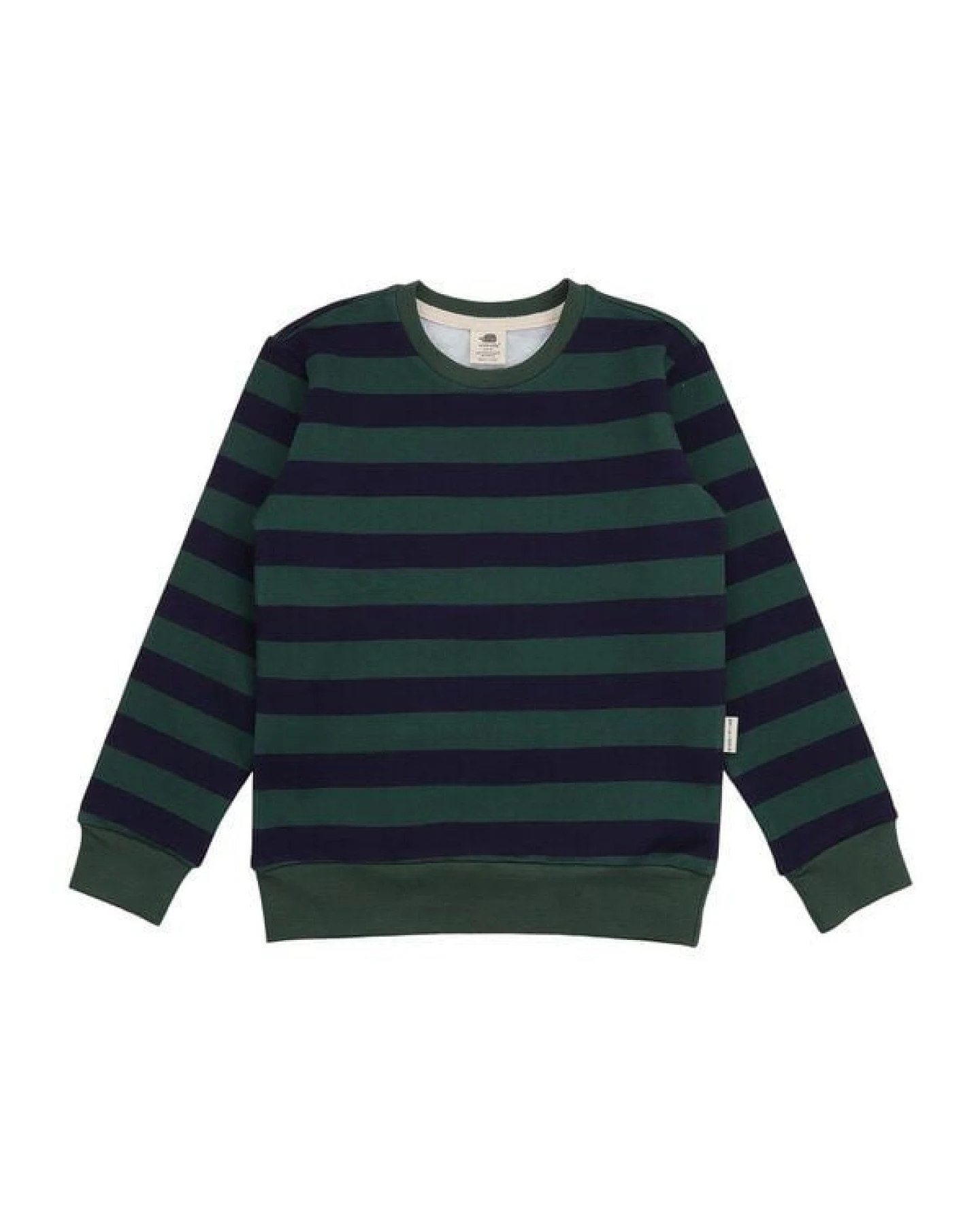 Kinder Sweatshirt GOTS-zertifiziert aus Bio-Baumwolle, dunkelgrün gestreift, langarm – Walkiddy, weich & alltagstauglich – Ansicht 2