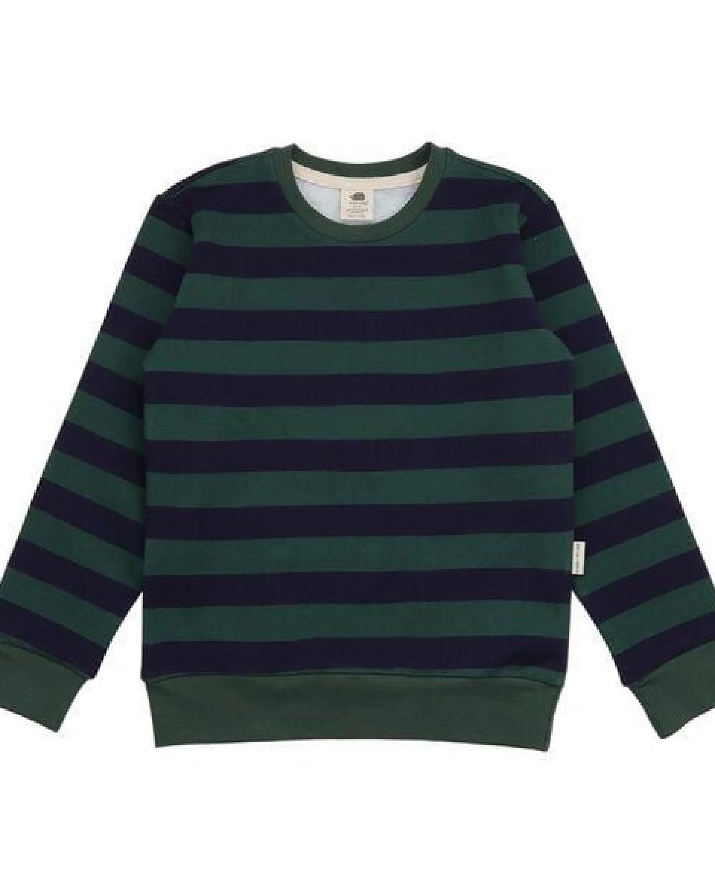 Kinder Sweatshirt GOTS-zertifiziert aus Bio-Baumwolle, dunkelgrün gestreift, langarm – Walkiddy, weich & alltagstauglich – Ansicht 2
