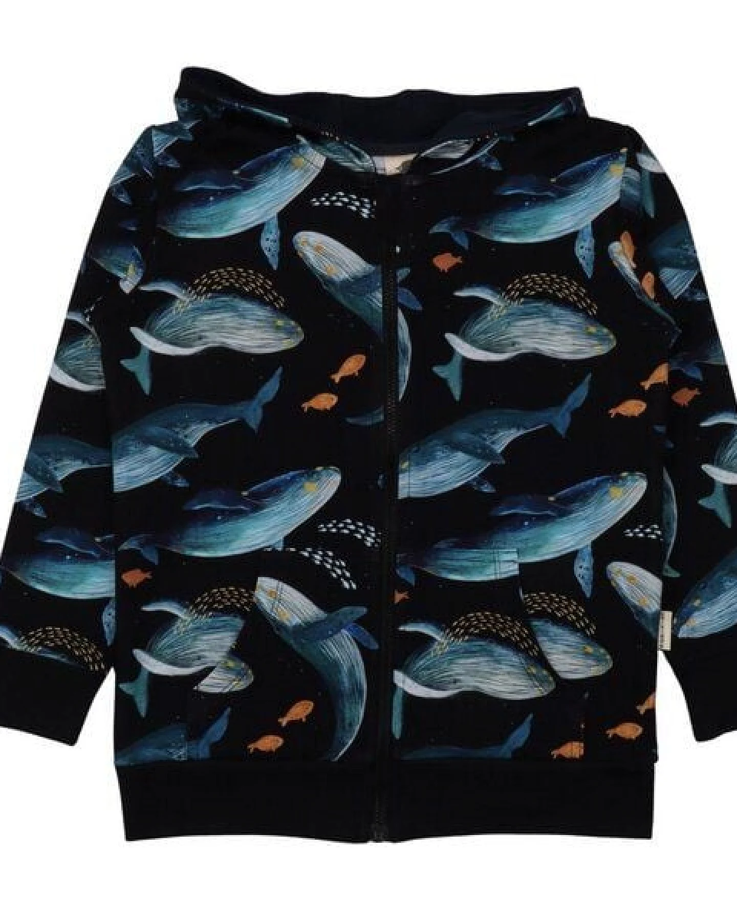 Kinder Kapuzen-Sweatjacke Humpback Whales – Bio-Baumwolle, GOTS-zertifiziert, weiche Hoodie-Jacke von Walkiddy mit Wal-Print, fair & bequem – Ansicht 2