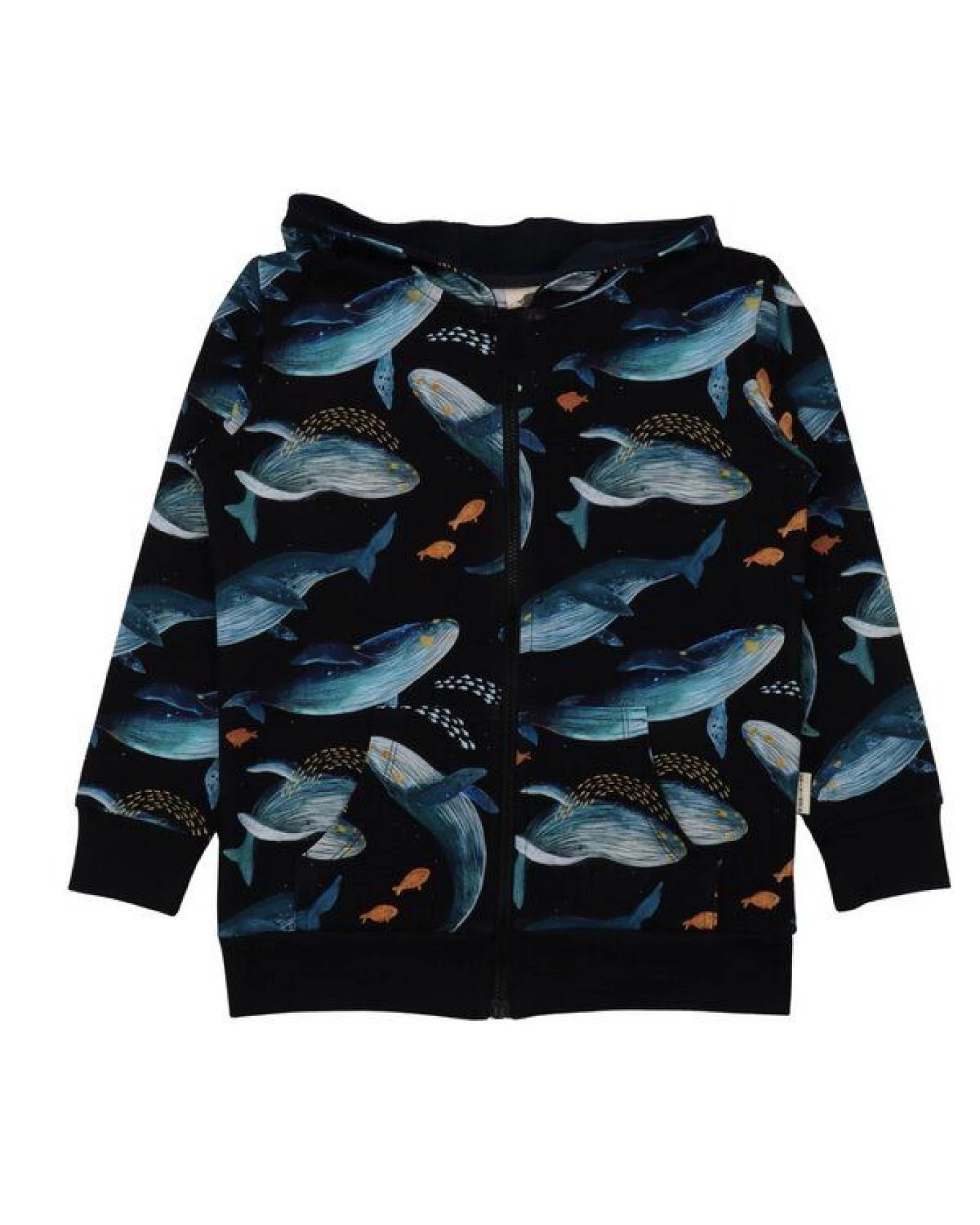 Kinder Kapuzen-Sweatjacke Humpback Whales – Bio-Baumwolle, GOTS-zertifiziert, weiche Hoodie-Jacke von Walkiddy mit Wal-Print, fair & bequem – Ansicht 2