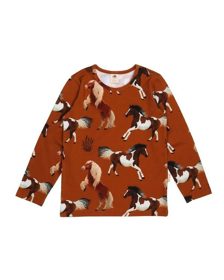 Kinder Langarmshirt Joyful Horses Bio-Baumwolle – GOTS-zertifiziertes Walkiddy Shirt mit Pferde-Print, weich, hautfreundlich & alltagstauglich