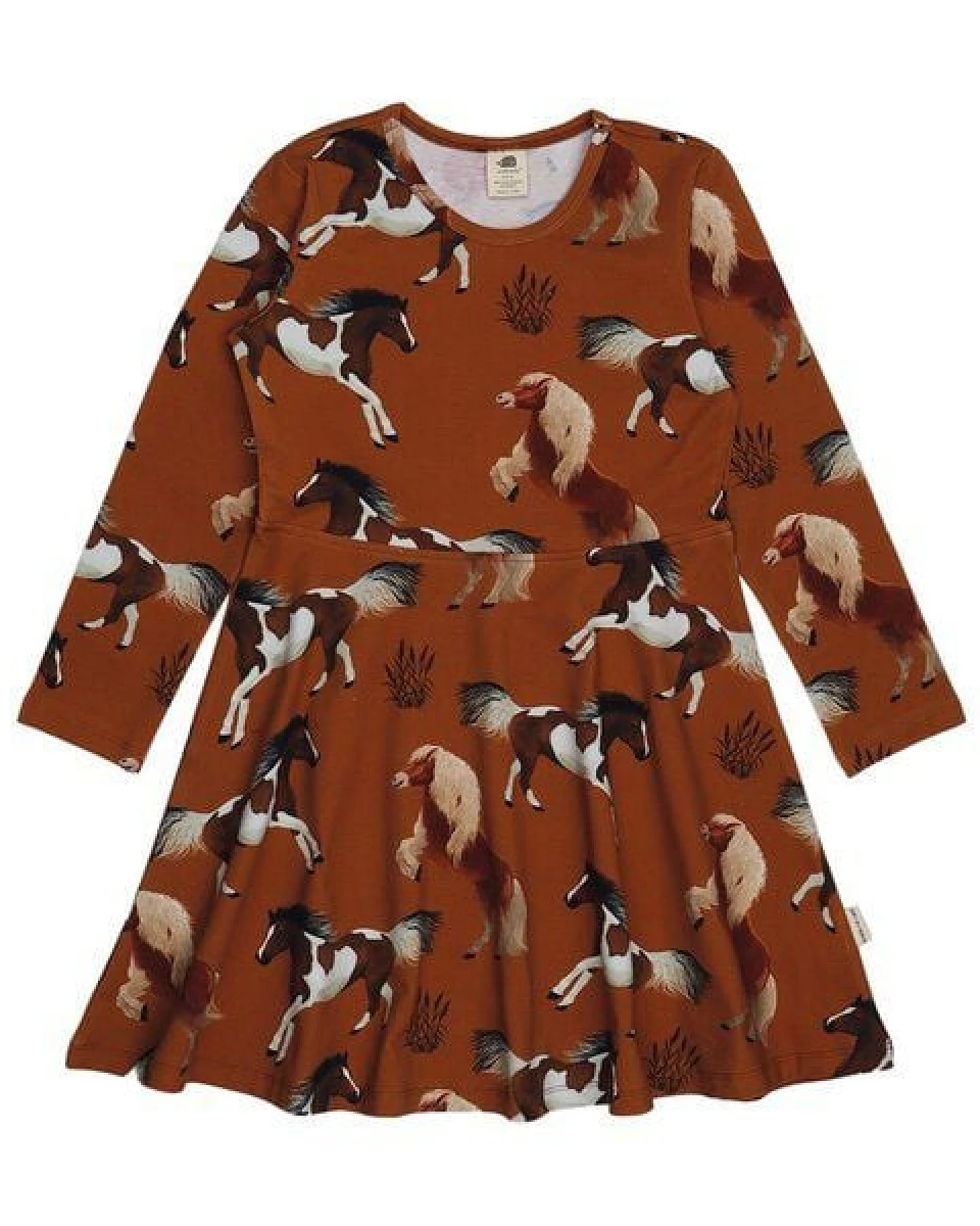 Langarmkleid Braun Pferde-Allover Bio-Baumwolle GOTS – Walkiddy – Ansicht 2