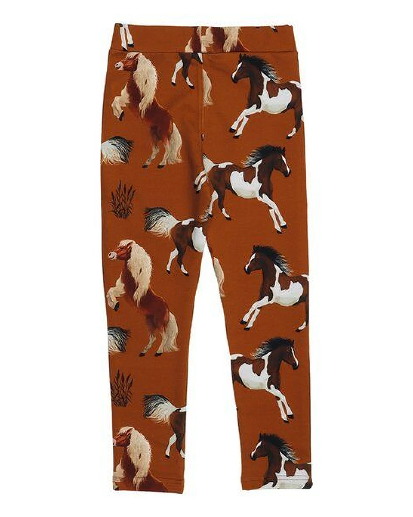 Kinder Sweat-Leggings GOTS-zertifiziert aus Bio-Baumwolle, braun mit Pferde-Print, elastischer Bund – Walkiddy, weich & bequem für jeden Tag – Ansicht 3