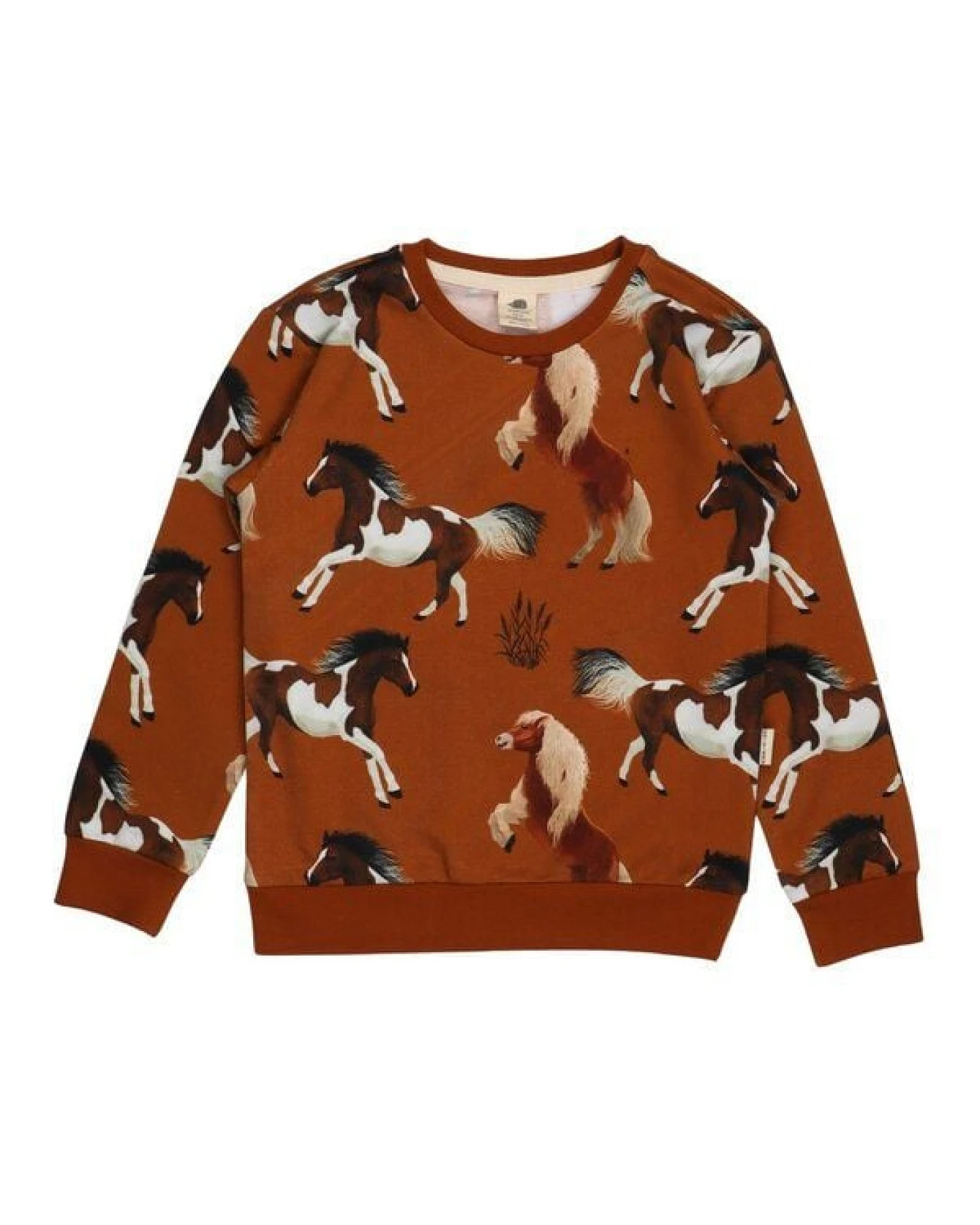 Mädchen Sweatshirt Bio-Baumwolle „Joyful Horses“ rostbraun, weicher Langarm-Pullover von Walkiddy für Schulkinder, kuscheliges Jerseysweat, hautfreundlich & nachhaltig gefertig – Ansicht 2