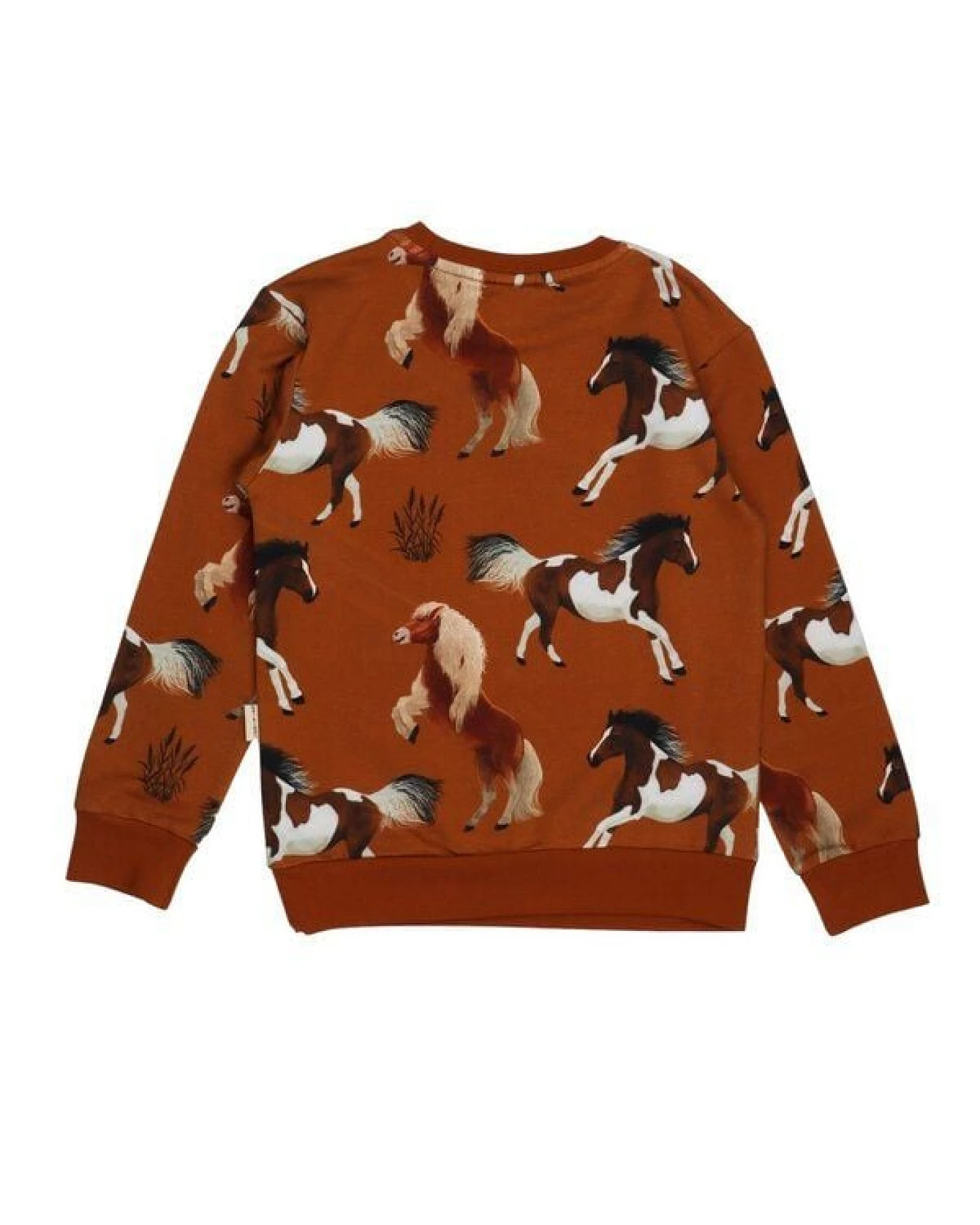 Mädchen Sweatshirt Bio-Baumwolle „Joyful Horses“ rostbraun, weicher Langarm-Pullover von Walkiddy für Schulkinder, kuscheliges Jerseysweat, hautfreundlich & nachhaltig gefertig – Ansicht 4