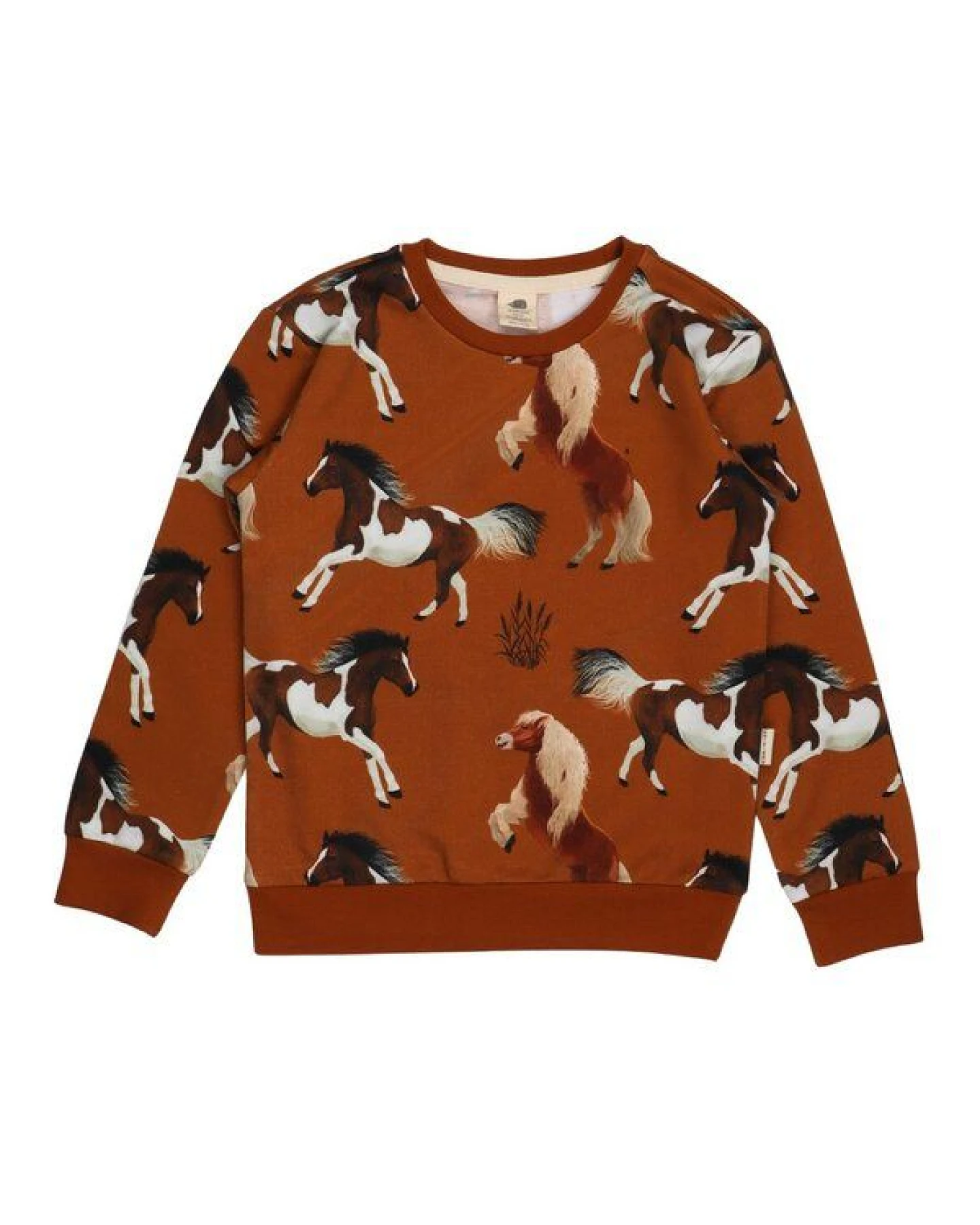 Mädchen Sweatshirt Bio-Baumwolle „Joyful Horses“ rostbraun, weicher Langarm-Pullover von Walkiddy für Schulkinder, kuscheliges Jerseysweat, hautfreundlich & nachhaltig gefertig – Ansicht 2